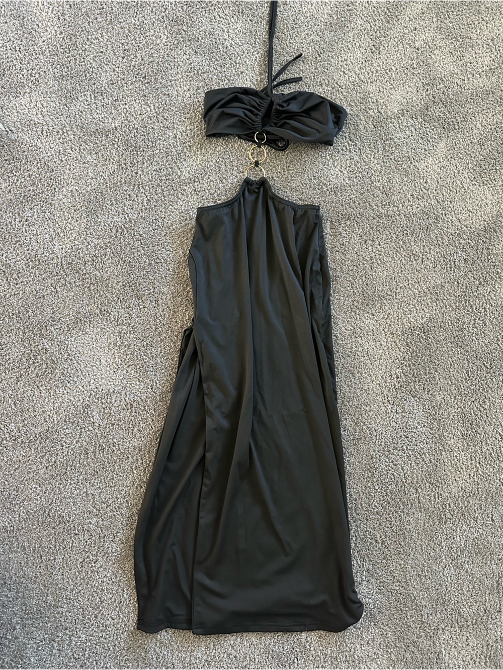 Black Strapless Maxi Dress with Halter Tie Detail